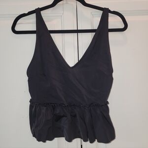 Kortni Jeane Black Ruffle V Neck Swim Top Medium